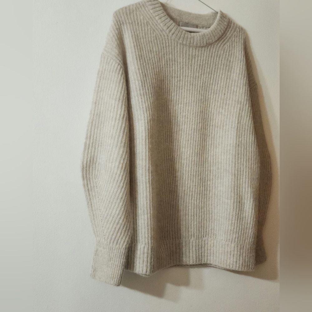 Everlane Cream Ribbed Crew Neck Sweater Size Medium